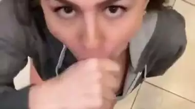 Horny Teen Girl Met at a Cafe Sneaking into Mens Room to Suck and Swallow