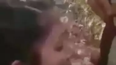 Lovely Desi XXX girl gives a hot blowjob outdoors till her boyfriend cum MMS