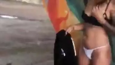 Kaira Nisha does a boobflash beside the highway