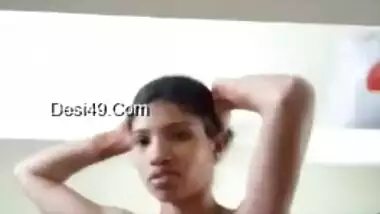 Busty amateur chick XXX caresses her big Desi tits for hot video