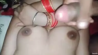 Happy boyfriend XXX jerks off to nude tits of Desi chick and cums