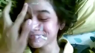 Pron movie scene of a young floozy fucking and getting a biggest spunk fountain on her face