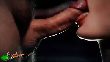 Passionate stranger greedily and slobberingly sucks cum